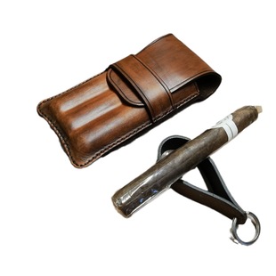 Cross-border Crazy Horse leather flip three-piece cigar case leather cover retro portable leather cigar protective cover