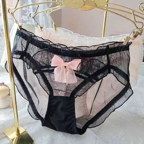 Long-term Japanese three-color small fresh mesh ruffles princess triangle girl cute bow ladies underwear