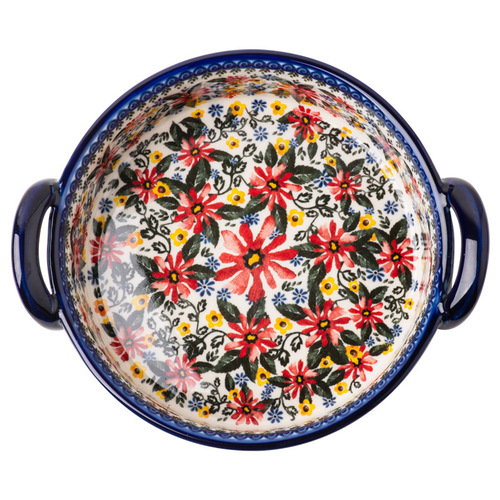 Creative Exotic Daisy Engraved Bohemian Handle Ceramic Baking Pan Bowl Cheese Bake Rice Tableware Dual Ears Oven Use