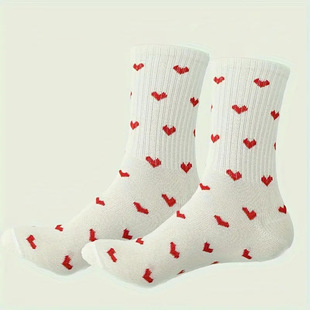 TEMU Cross-border Socks Women's Mid-barrel Ins Mid-barrel Love Trendy White Stockings Sports Academy Style