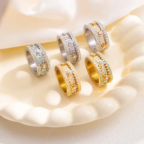 Gear Rotation Diamond Ring Fashion Versatile Model Rotating Colorful Diamond Finger Ring