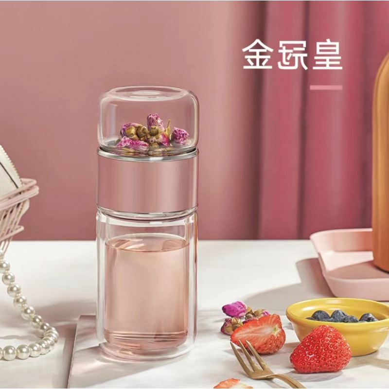 Tazas de té de doble aislamiento de vidrio de separación de oficina de hombres y mujeres tazas de té impresa logotipo grabado lujoso retro