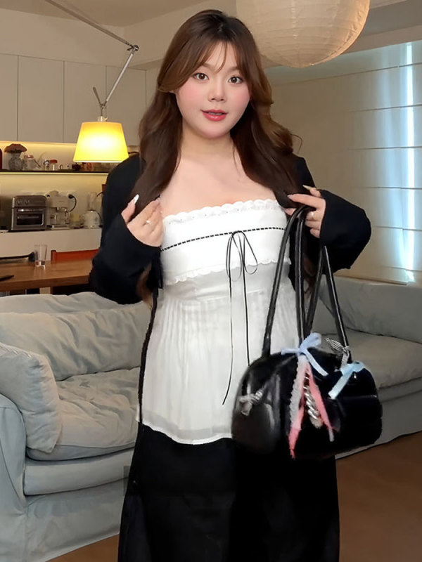 大码纯欲风蕾丝抹胸背心女装夏季胖显瘦薄款防晒开衫上衣两件套|undefined
