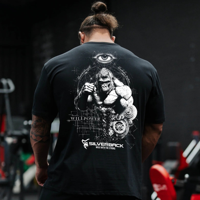 Silverback Fitness T-Shirt for Men, Hardcore Gorilla Weightlifting Print, Loose Short-Sleeved Sports Top Silverback Fitness T-Shirt for Men, Hardcore Gorilla Weightlifting Print, Loose Short-Sleeved Sports Top