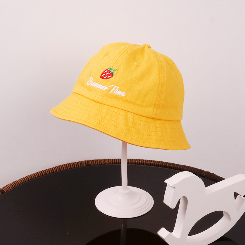日系儿童小黄帽logo小丸子盆帽防晒幼儿园渔夫帽小学生帽子定