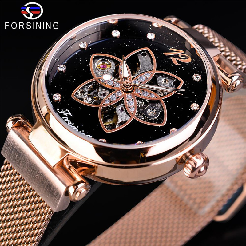 Factory wholesale forsining European and American style ladies fashion casual hollow mechanical mesh belt automatic mechanical watch