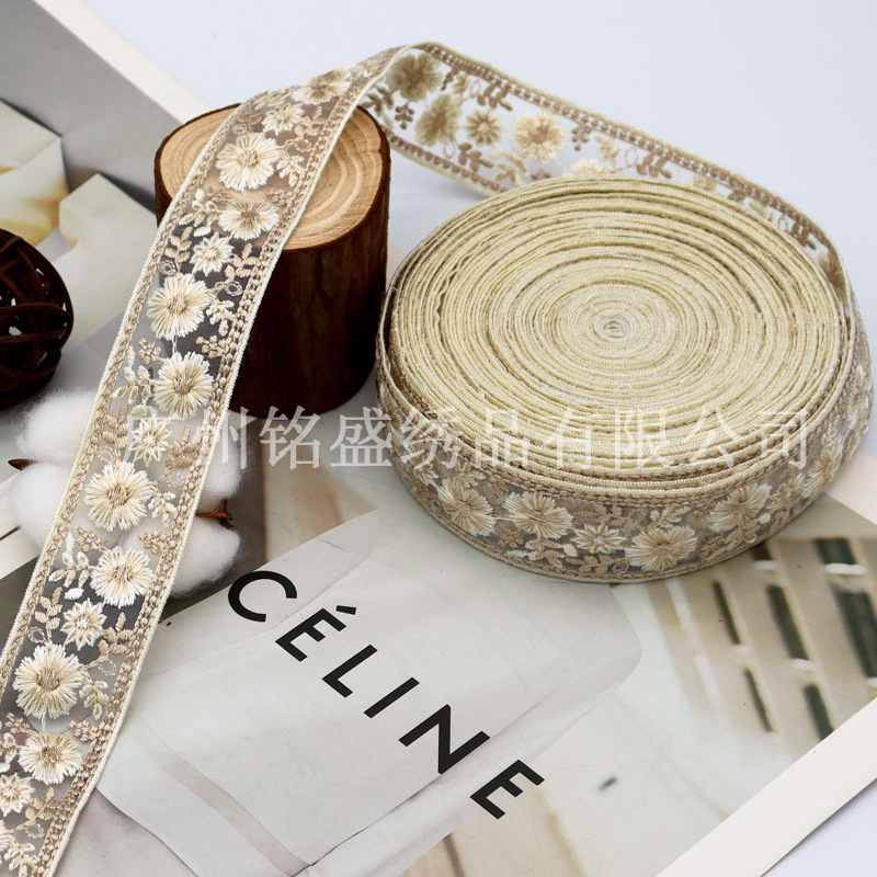 3.5cm新品欧根紗刺繍レース服アクセサリー漢服頭飾りベルトアクセサリーレース花リボン