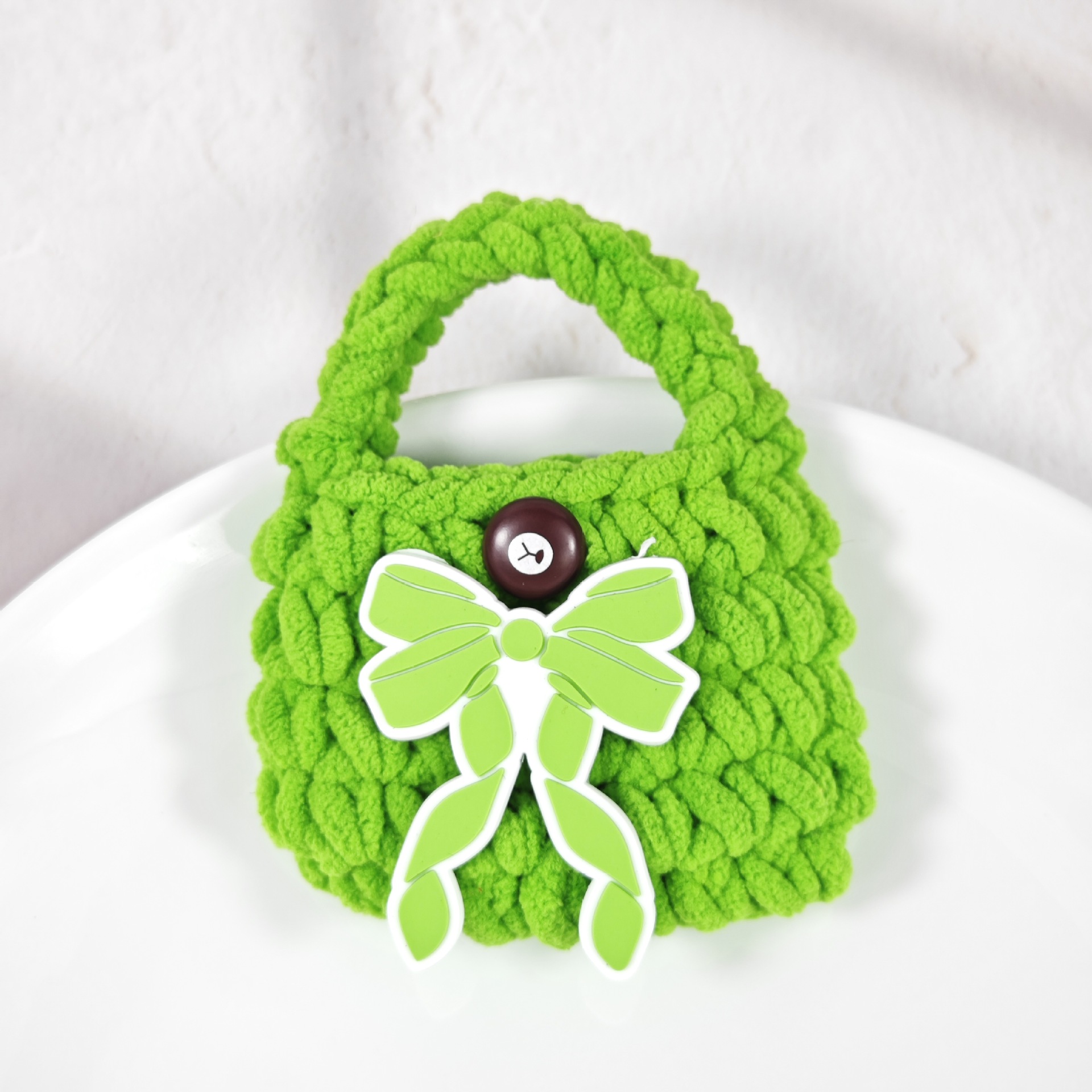 Nuevo lindo oso regalo tipo arco bolsas de auriculares de punto bolsas de cambio de color sólido bolsas de cambio de peluche