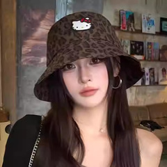 三丽鸥HelloKitty帽子渔夫帽女2025新款显脸小水桶盆帽豹纹鸭舌帽