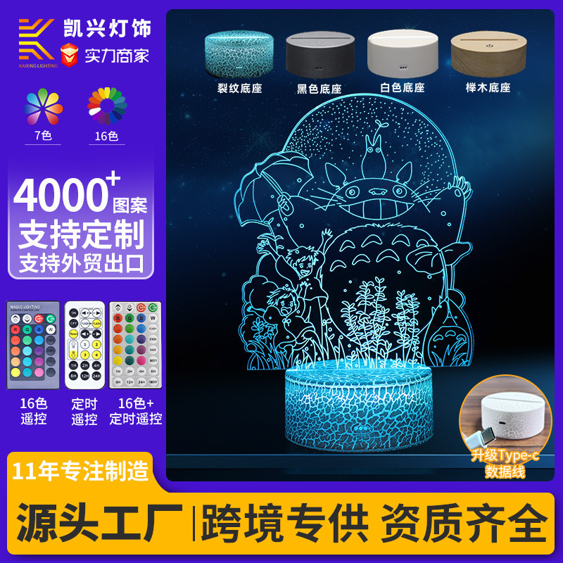 Cartoon Totoro series colorful touch remote control 3D table lamp LED night light USB creative Valentine's Day gift lamp Cartoon Totoro series colorful touch remote control 3D table lamp LED night light USB creative Valentine's Day gift lamp