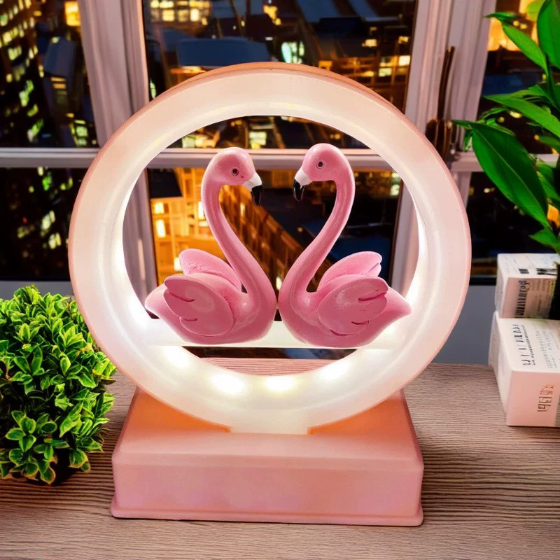 Розовые девичьи сердца с музыкой фламинго маленькие ночные фонари украшения комнаты студенческие подарки звездные огни