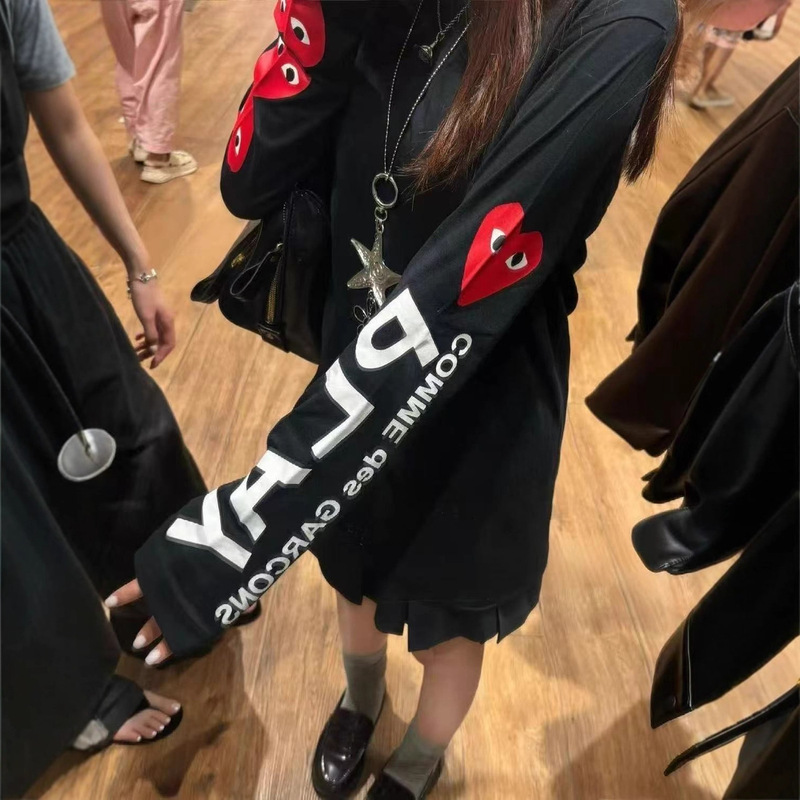 美式高街桃心字母印花长袖t恤女秋季2025新款宽松纯棉打底衫上衣|undefined