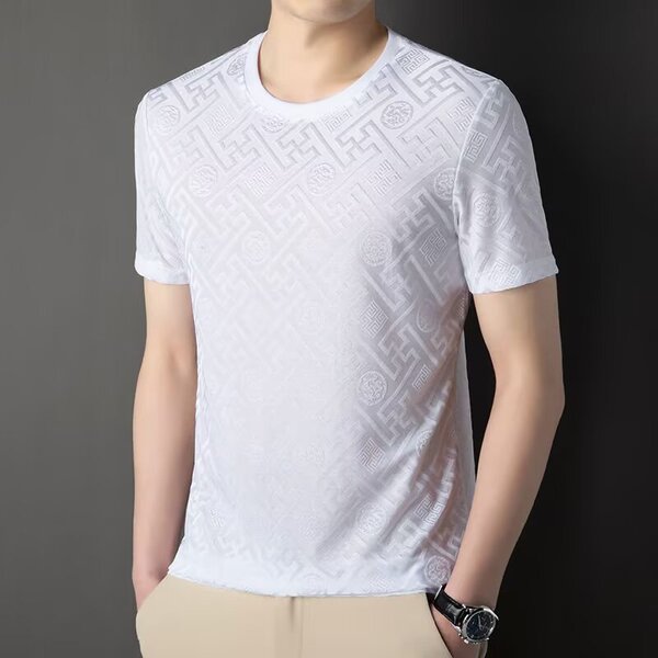 Source Manufacturer 2025 New Short-Sleeved Ice Silk T-Shirt Summer 3D Jacquard Men's Quick-Drying Breathable Top for Men
