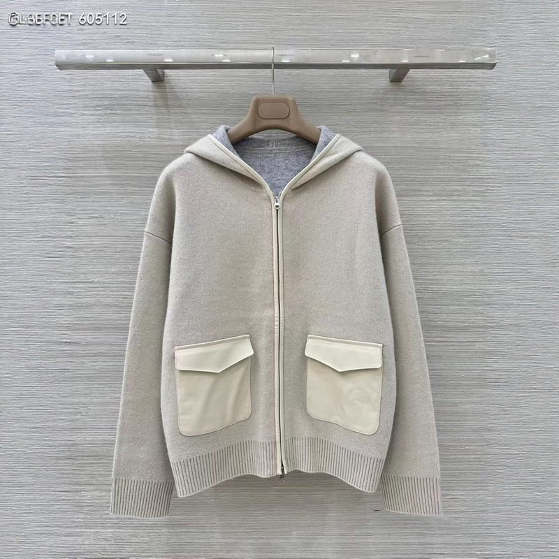 2025 New Autumn and Winter Knitwears, Fashionable and Elegant, Delicate and Soft, Two-Color Double-Knit Cashmere Hooded Jacket