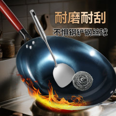 焼き青の伝統的な鉄鍋、昔ながらの丸底鍋、ガスコンロ、調理用の錬鉄鍋、焦げ付きにくい、コーティングされていない、オープン鍋