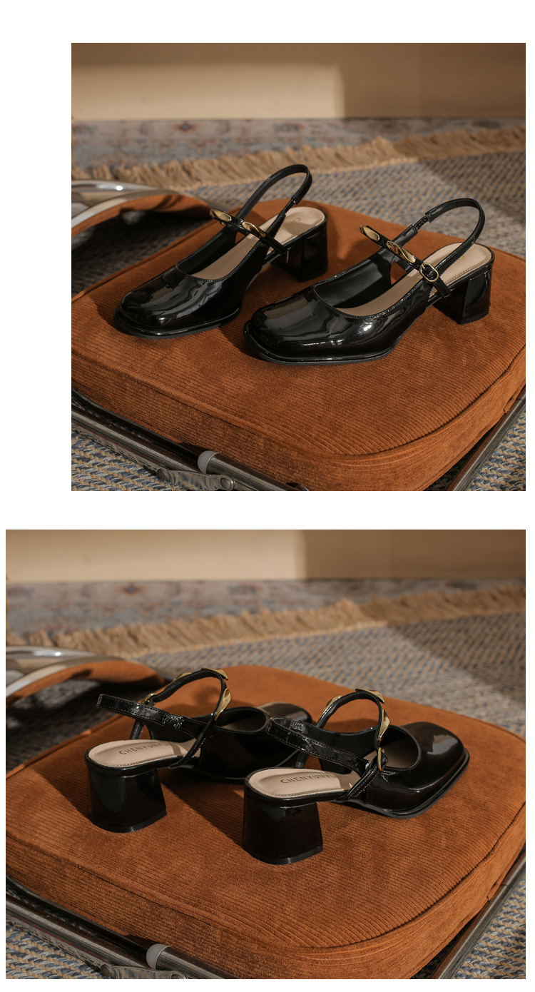 Sandal cao gót nữ hở mũi mũi vuông gót thô 9 cm — màu đen chi tiết 26