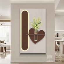 侘寂奶油风水培绿植装饰画2025新款入户玄关挂画发光画走廊壁画