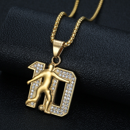 New Hot Selling Hip-Hop Accessory Titanium Steel Gold Plated Diamond Inlaid Messi 10 Number Pendant Necklace
