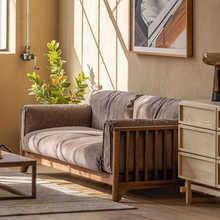 北欧黑胡桃木原木沙发三人位可定制实木布艺沙发小户型客厅日式风