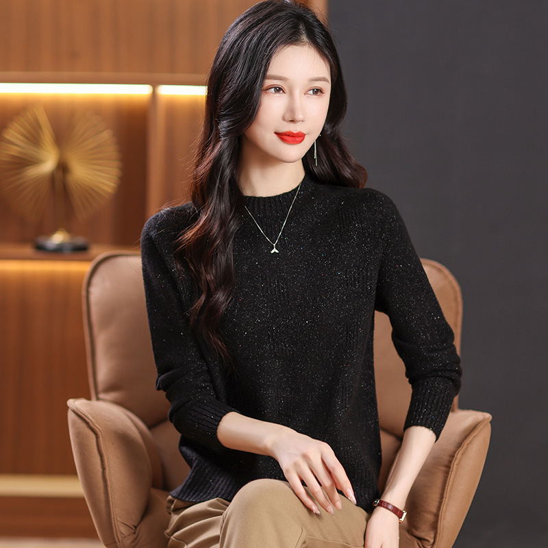 Zheng Brand Middle-aged Mother Wool Sweater Women's Autumn and Winter New Round Neck Simple All-match Sweater Solid Color Inner Base Shirt