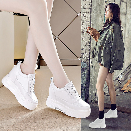 2024 Spring and Summer New Low-top Wedge Heel 10cm Increased Casual Thick-soled White Shoes for Women