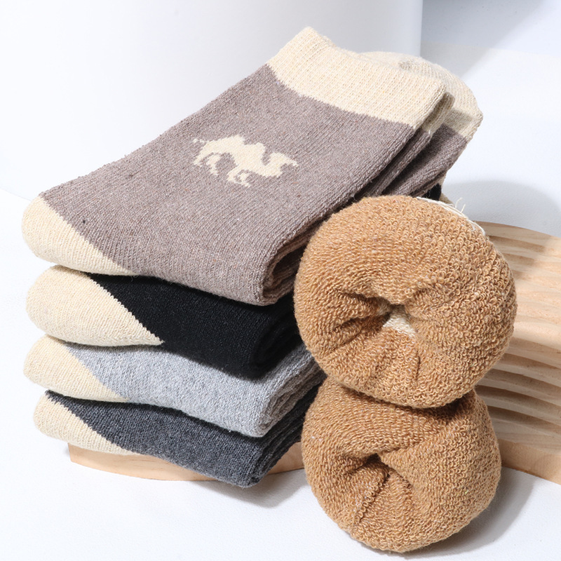 男袜秋冬款保暖加厚骆驼图毛袜子男士休闲毛圈袜中筒袜地板袜