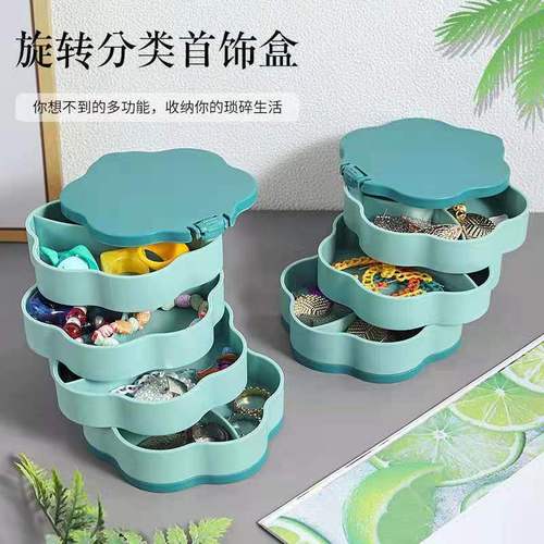Hand jewelry box, multi-layer jewelry box, large capacity, earring, ear ring, necklace, plastic storage, rotating, portable jewelry box for women