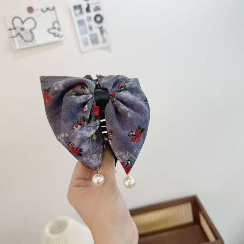 法式复古蓝色碎花高级感气质抓夹女彩色油画复古轻奢马尾夹发饰秋|undefined
