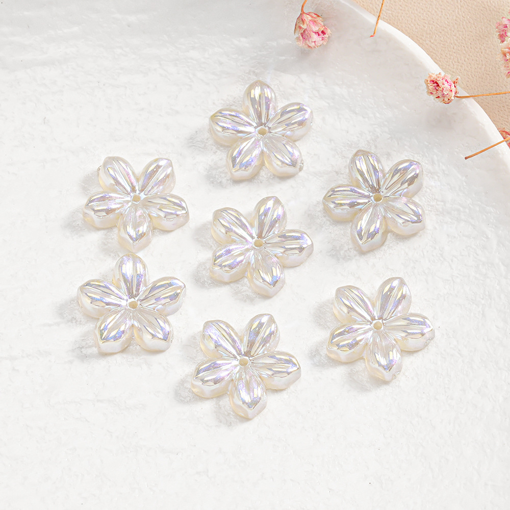 Flor luminosa de cinco pétalos, forma de flor con medio cuentas, pulsera diy, cadena para teléfono móvil, accesorios de joyería, cuentas de resina