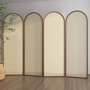 New Chinese Style Bedroom Shaded Household Pure Solid Wood Screen Partition Living Room Door Folding Mobile Rattan Folding Screen