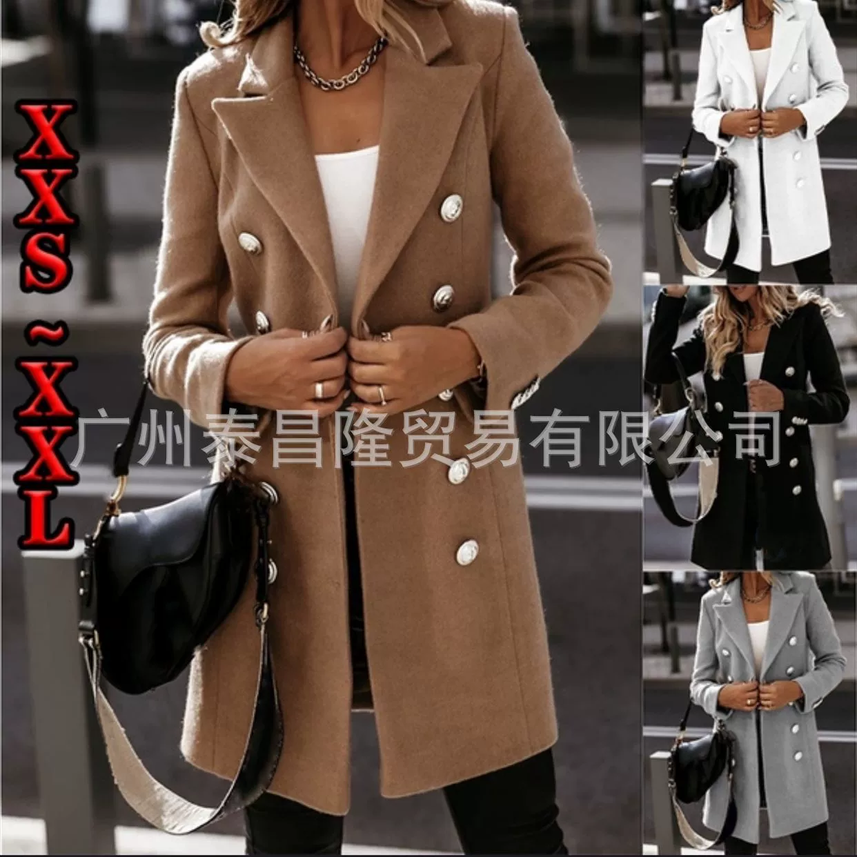 2021wish Amazon европейское и американское одноцветное пальто с трансграничными лацканами, двубортная тонкая шерстяная ветровка средней длины