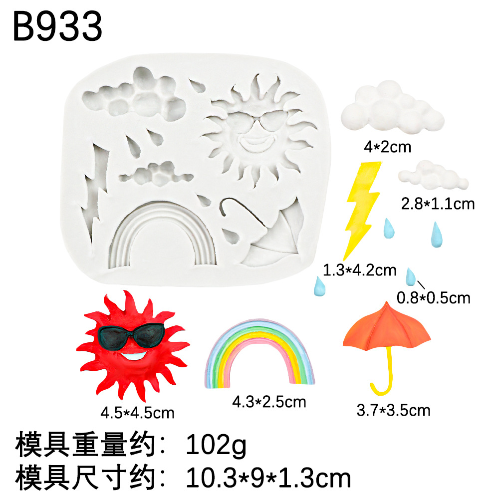 Funda de azúcar Rainbow Cloud Sun Cake Decoración Molde de silicona Paraguas de chocolate Raiden Plato de goteo de yeso de bricolaje