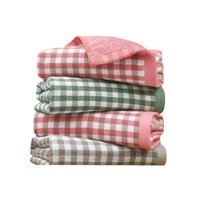 Bomullsmuslin ansiktshandduk rutig japansk stil bröllopspresent_voghion.com