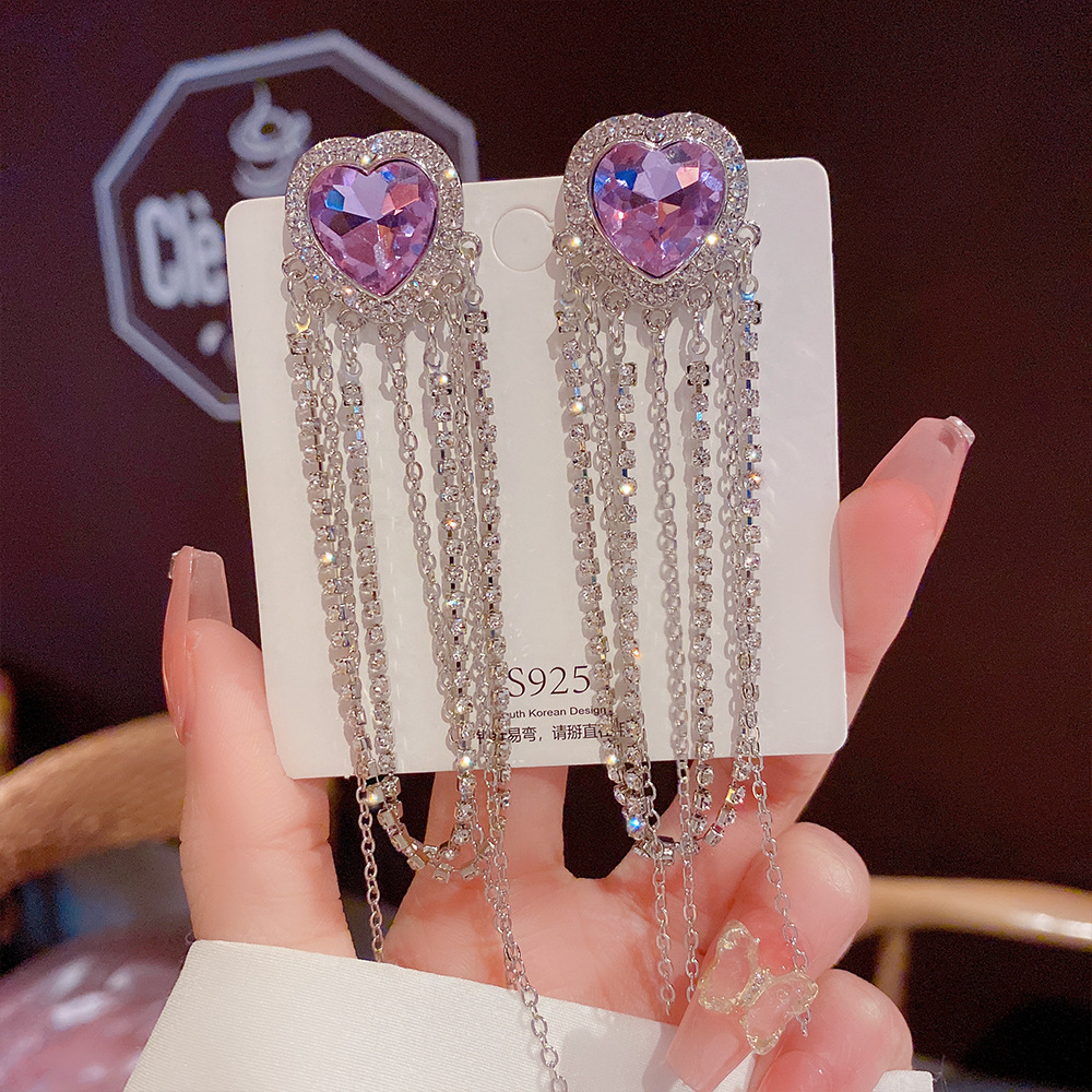 28g Weight Zircon Inlay Material Drop Earrings Classification 1 Pair Quantity Daily Occasion Copper Material Heart Shape Pattern Women'S Gender Inlay Design Fashion Style Fashion Heart Shape Copper Inlay Zircon Drop Earrings 1 Pair 6