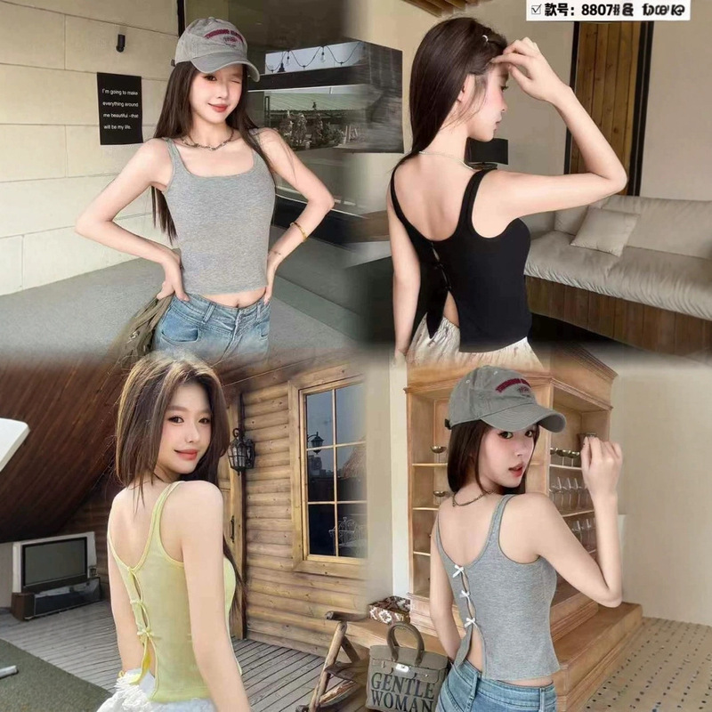 Pure Desire Style Beautiful Back Bow Design Hollow Vest Super Versatile Comfortable Sexy Sultry Beautiful Back Camisole for Women