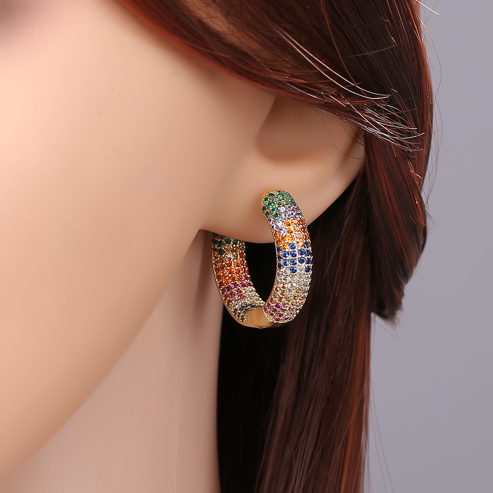 New Fashion Copper Micro-inlaid Color Full Zircon Earrings display picture 5