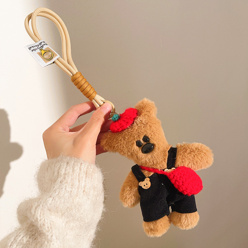 Peludo Bean Bear Keychain Colgante pareja de muñecas de amigos bolsos de teléfono móvil colgante colgante muñecas