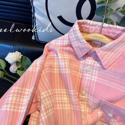 Women's Long-Sleeve Spring and Autumn 2025 New Arrival Korean-Style Checkered Stylish Collared Top Children's Shirt Outerwear