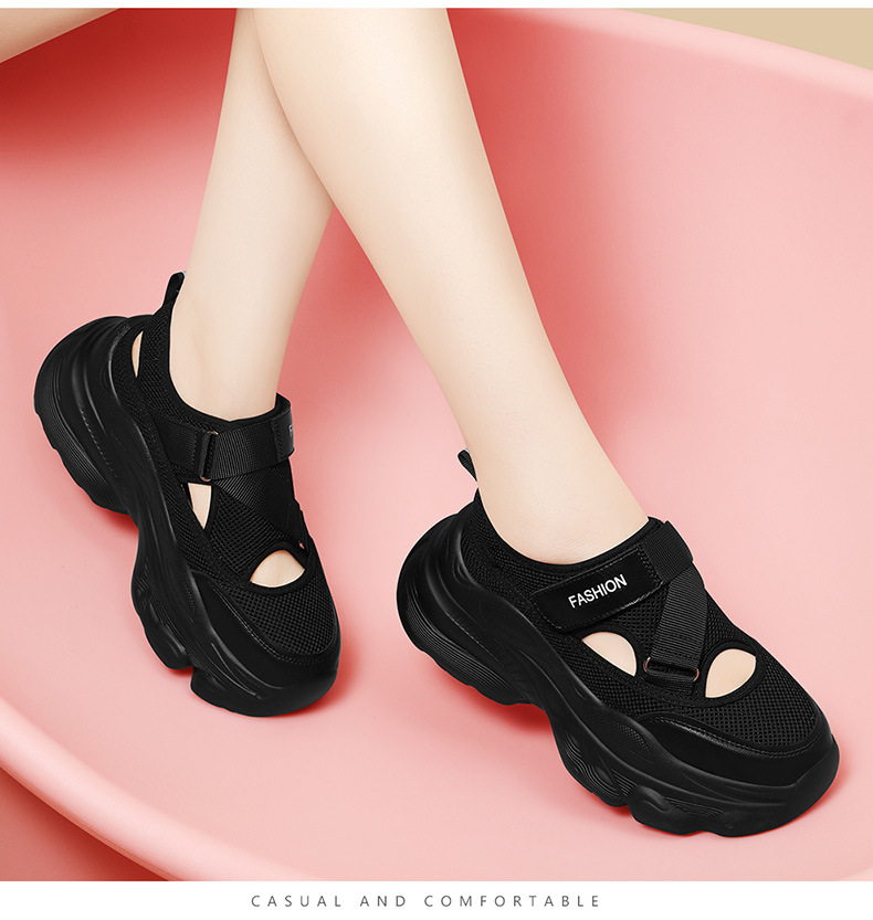 Giày sneaker chunky đế dày thoáng khí mùa hè, dây Velcro tiện lợi — 2006 màu đen, 2006 màu bạc chi tiết 7