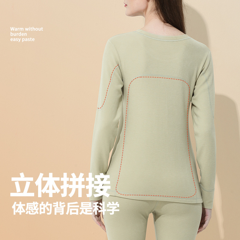 Nuevo transfronterizo de terciopelo de doble cara terciopelo caliente otoño y invierno damas ropa interior cálida de color sólido grueso ropa de cuello redondo