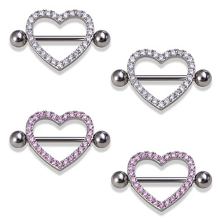 Cross-border direct supply of love puncture jewelry peach heart European and American stainless steel heart-shaped micro-inlaid zircon breast ring manufacturers wholesale