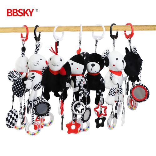 Cute cartoon black and white series animal wind chime baby toy bed trailer manufacturer