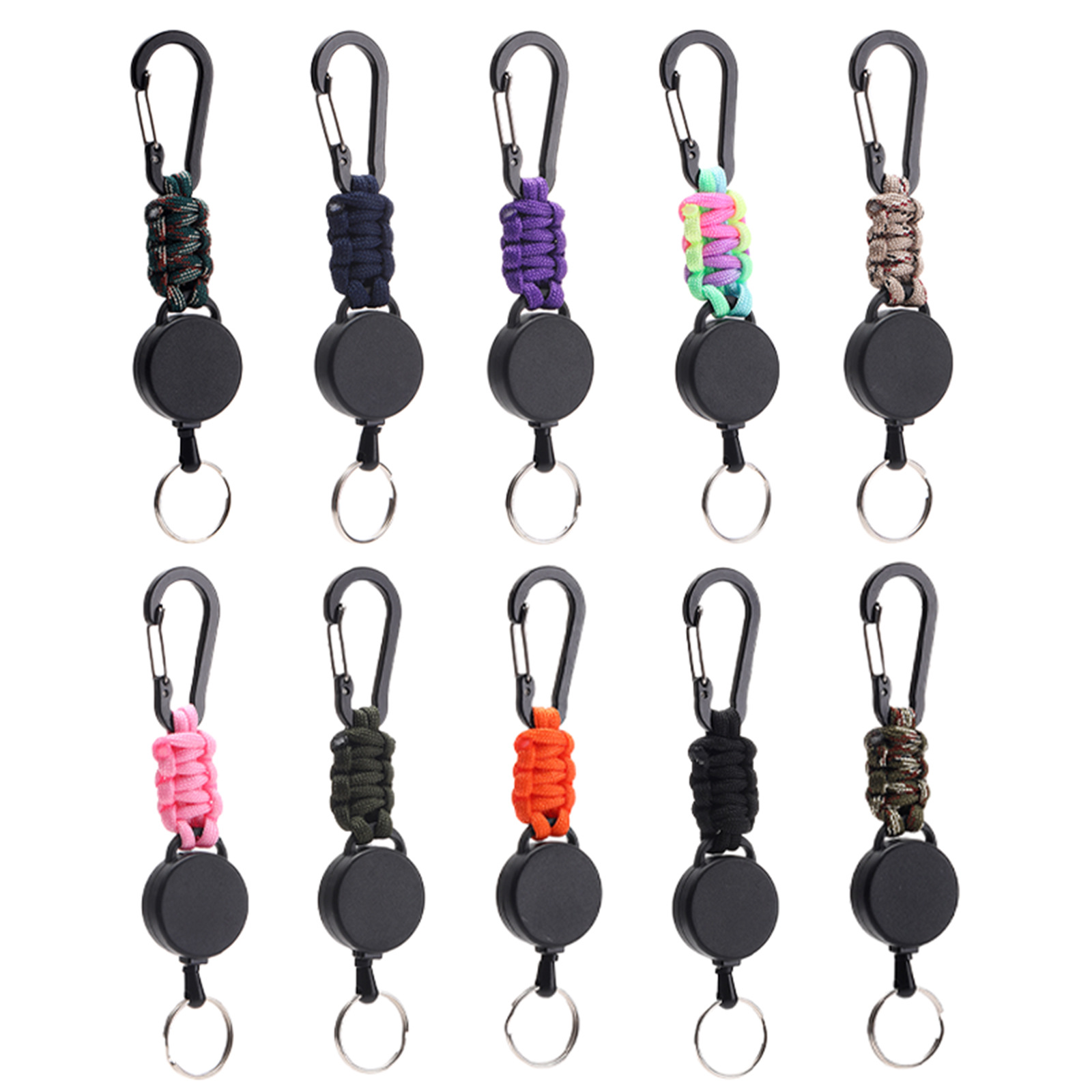 Nuevo estilo transfronterizo para exteriores, llavero retráctil y fácil de tirar trenzado, hebilla de alambre de acero retráctil de alta elasticidad, anti-pérdida, fácil de tirar