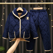 儿童睡衣冬季三层夹棉加绒加厚款珊瑚绒法兰绒中大童女男童家居服