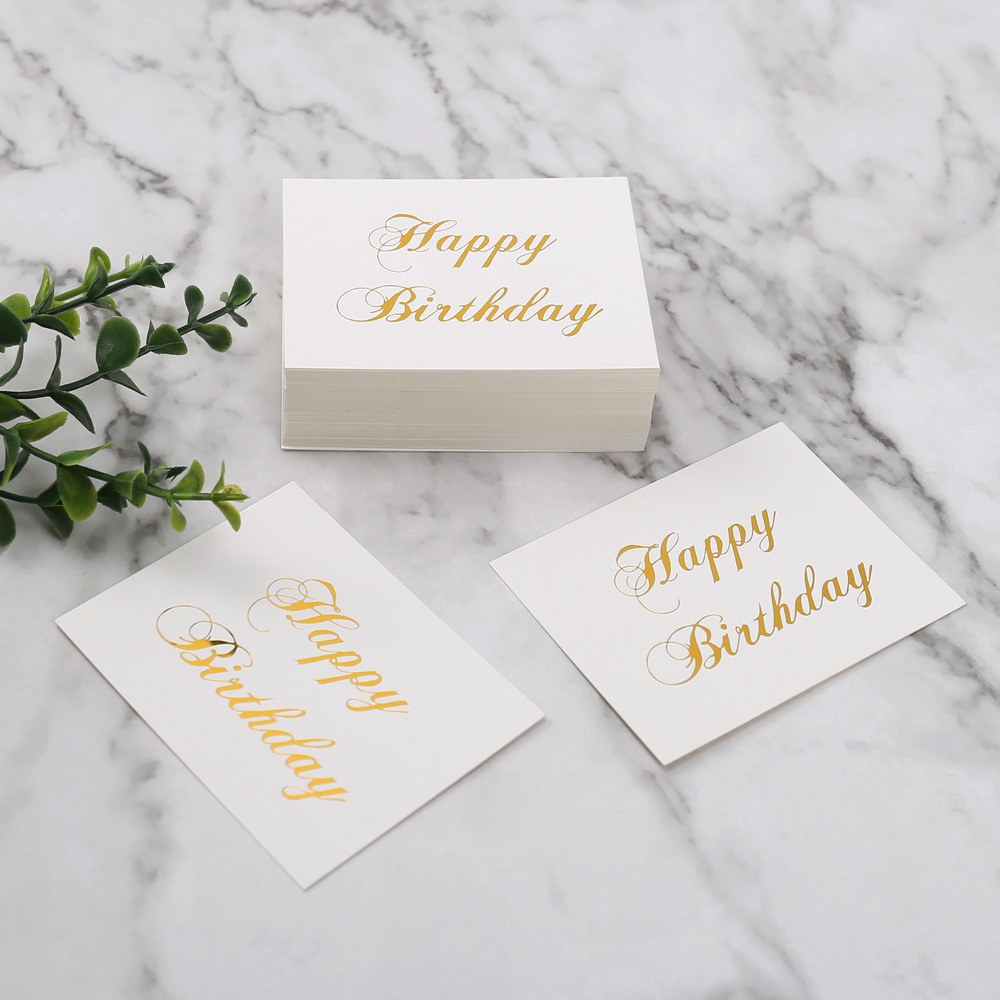 生日快乐烫金小卡片白色装饰礼物包装伴手礼留言节日祝福生日贺卡