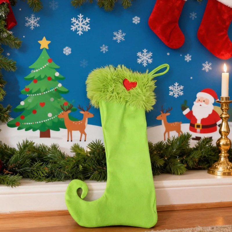 Grinch Green New Christmas Socks Green Fur Christmas Socks Pendant Christmas Tree Decoration Holiday Party Props