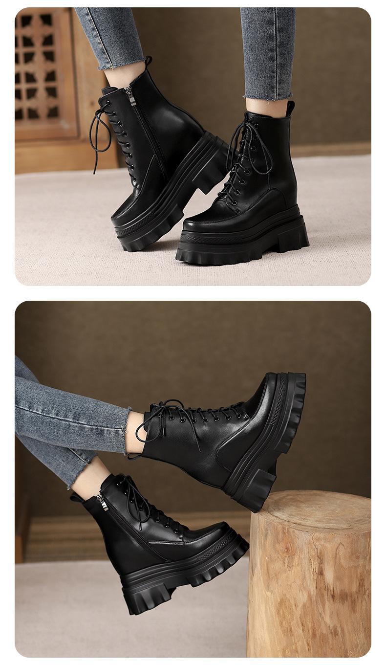 Boot nữ đế tăng chiều cao 10cm dây buộc mùa thu đông — Lớp lót nhung đen, Lớp lót đơn màu nâu sẫm, Lớp lót đơn màu đen, Lớp lót nhung màu nâu sẫm chi tiết 12
