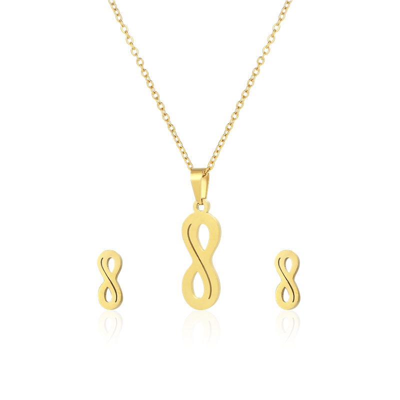 simple unlimited logo stainless steel necklace earrings set