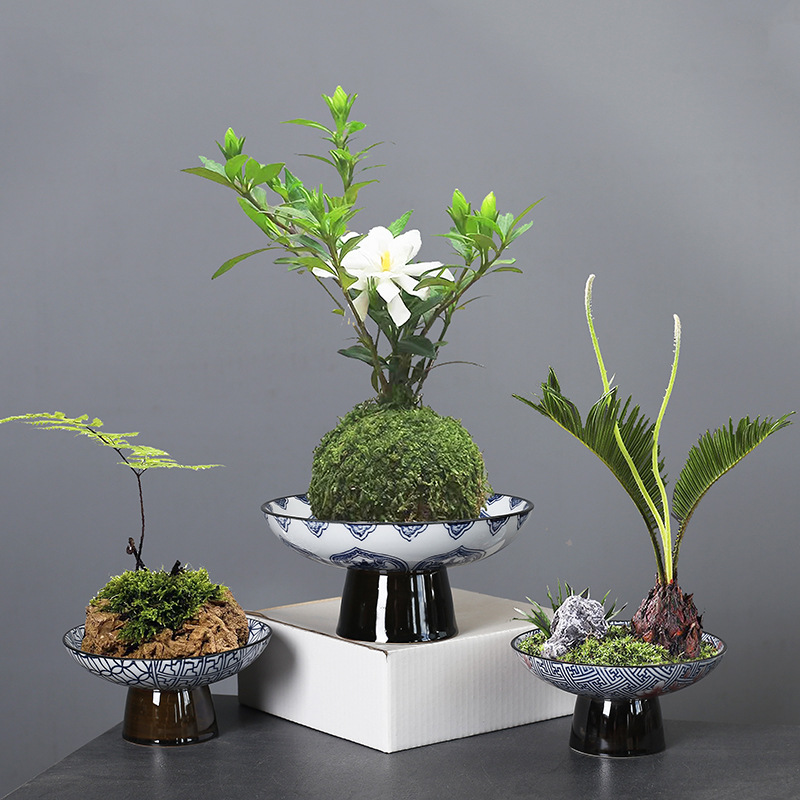 Cross-border High-foot Flower-arranging Ornaments Flower-way Jianshan Flower-arranging Base Chinese-style Zen Ware Japanese-style Flower-arranging Ornaments Fruit Tray