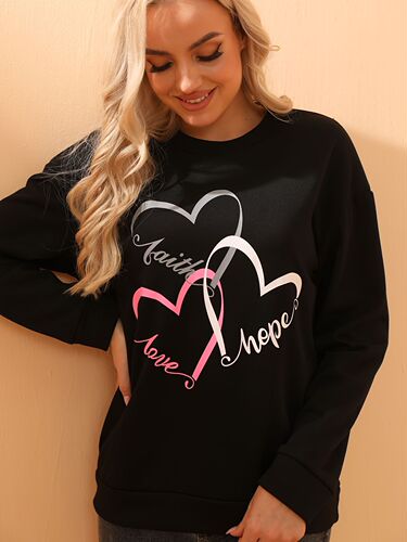 Valentine's Day sweater, Christmas hat, love pattern printed round collar TEMU, European and American letters, European and American style